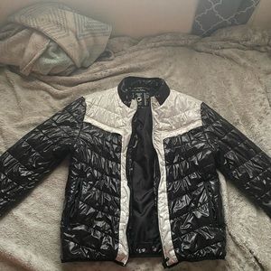 Black and white puffer jacket, FRIED denim NYC